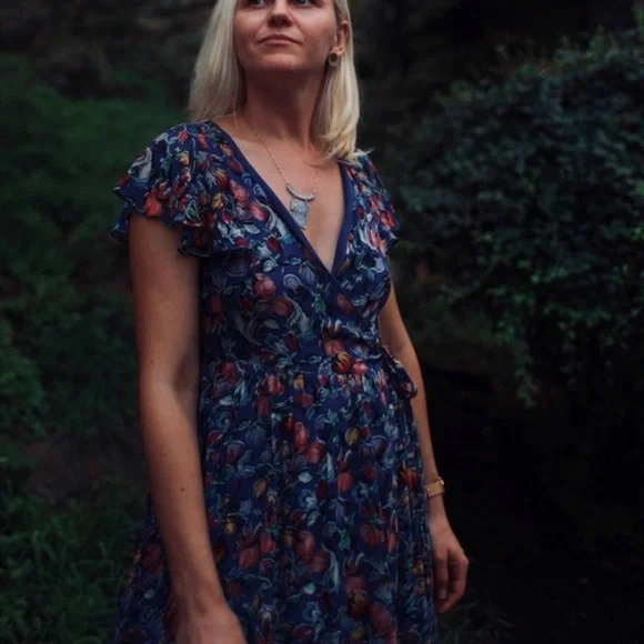 Moulinette Seours Silk Blue Floral Wrap Dress Anthropologie Excellent Size 0 - Picture 7 of 10